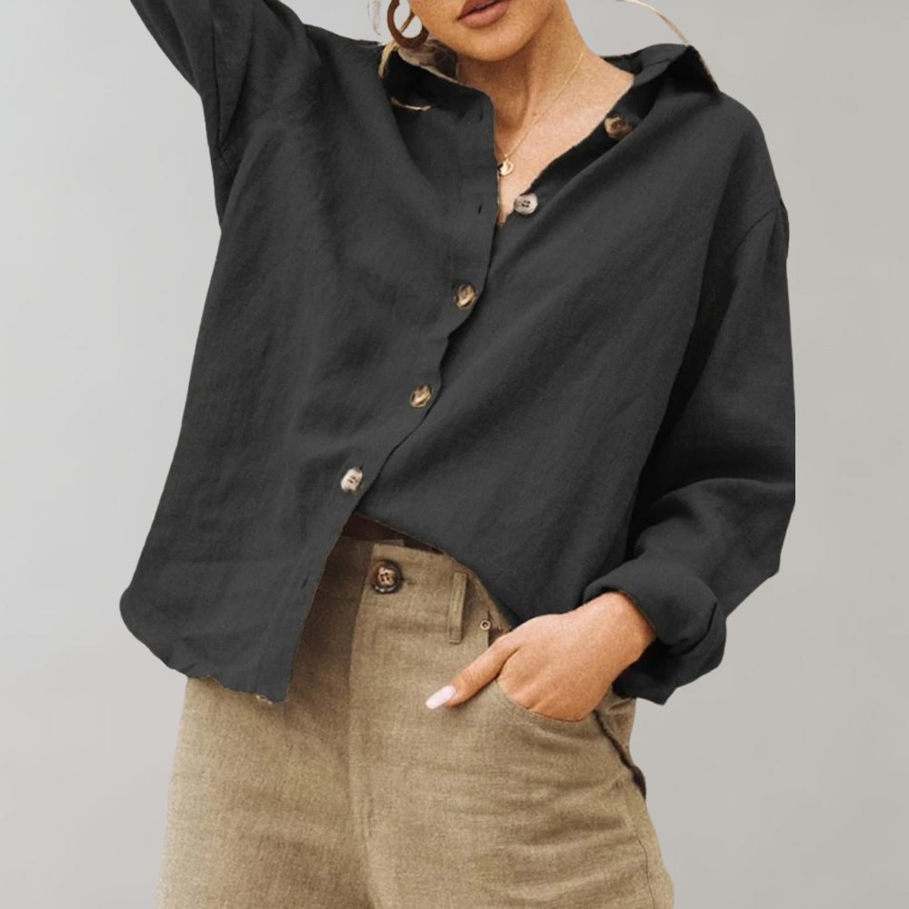 Chemise décontractée aérée femme, fluide et confortable. Style polyvalent tendance, parfaite pour le printemps et l'été.