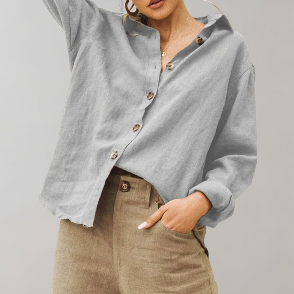 Blouse femme à manches longues, aérée et légère. Idéale pour un look décontracté et polyvalent au printemps/été.