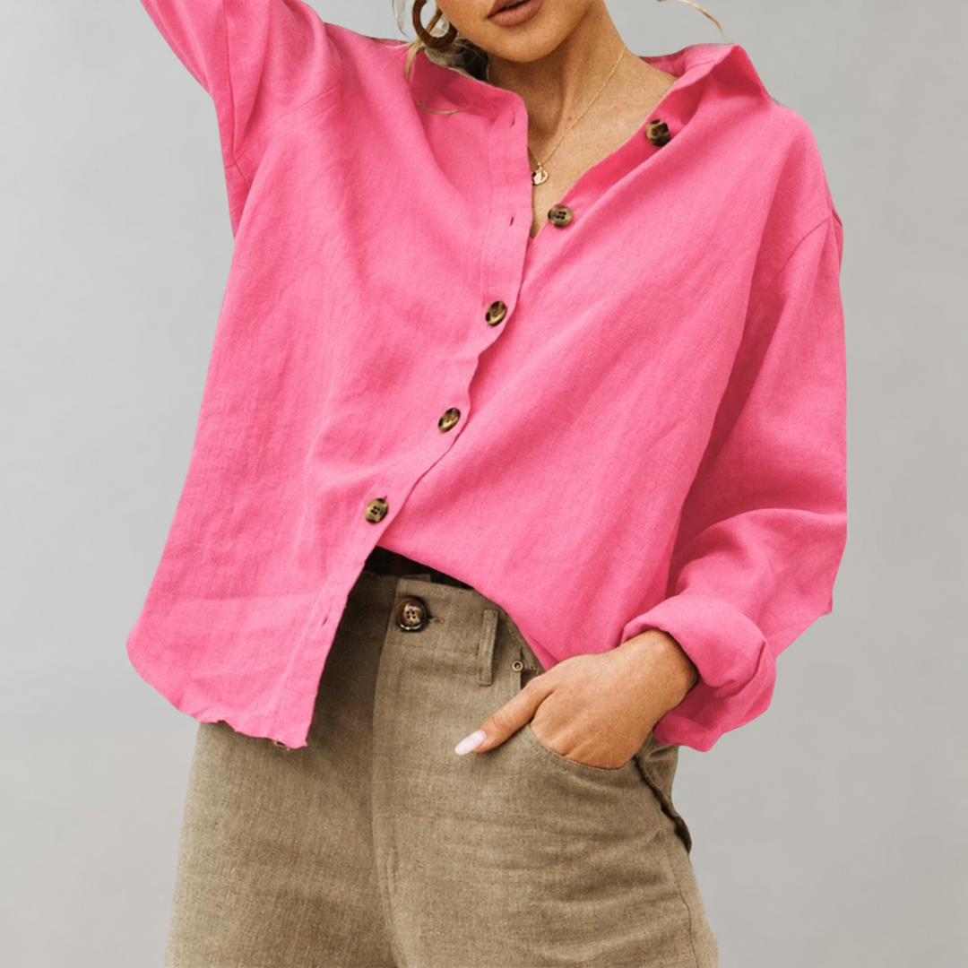 Chemise femme tendance, décontractée et fluide à manches longues. Aérée et confortable, style polyvalent printemps/été.