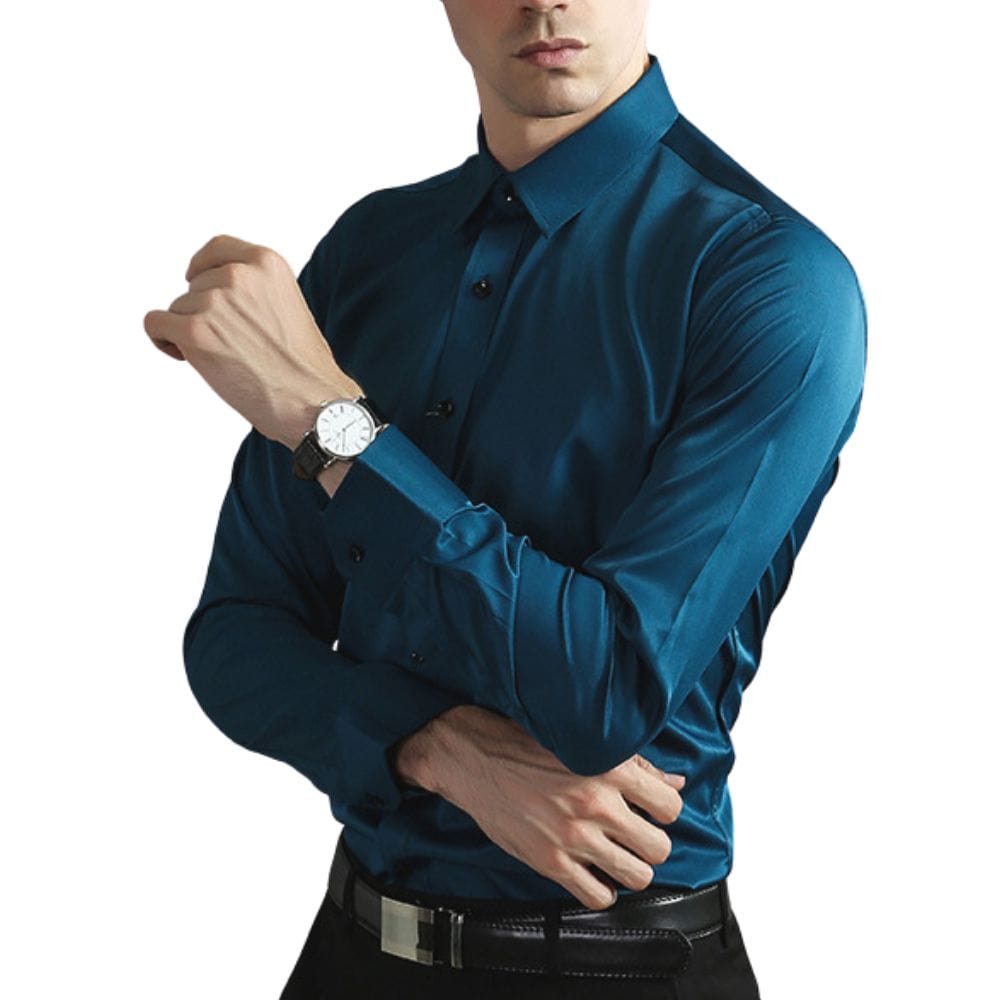 Chemise homme habillée à manches longues, coupe élégante et confortable, idéale pour le bureau, les mariages et cérémonies.
