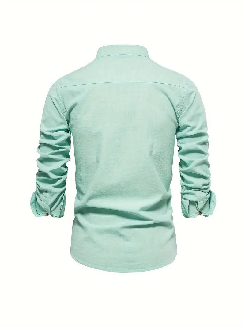 Chemise homme fashion à col mao, manches longues. Une déclaration de style moderne et sophistication.