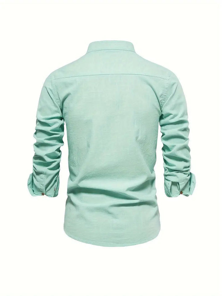 Chemise homme fashion à col mao, manches longues. Une déclaration de style moderne et sophistication.