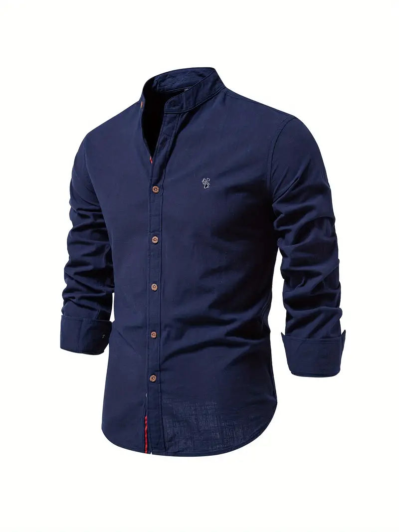 Mode masculine: Chemise homme moderne à col mao et manches longues, pour une allure distinguée.