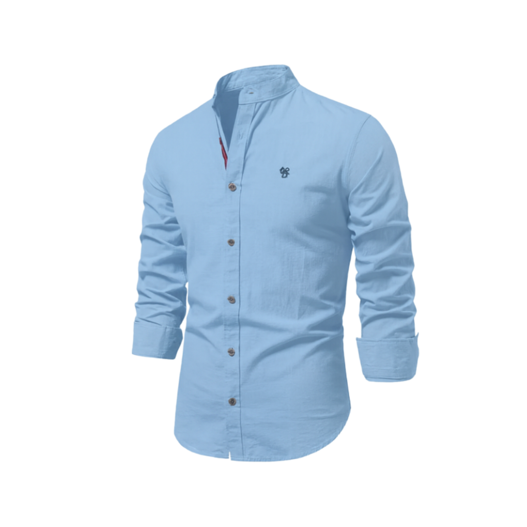 Chemise homme polyvalente à col mao, manches longues. Offre un style contemporain et un confort durable.