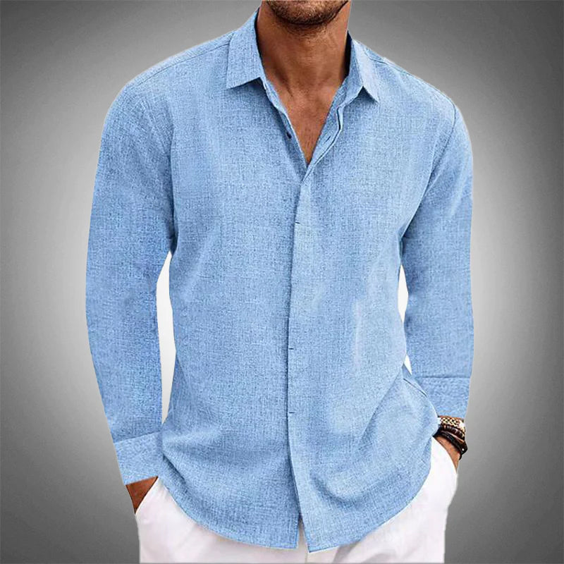 Chemise homme élégante à manches longues, coupe regular, idéale pour un look casual chic et confortable.
