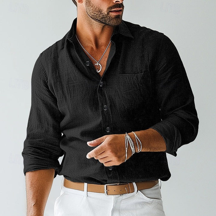 Chemise homme kaki boutonnée à manches longues, élégante et confortable, indispensable pour un look chic et tendance.