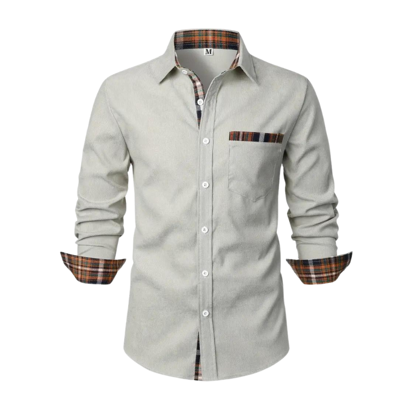 Chemise décontractée homme manches longues, poche poitrine, col chemise. Vêtement casual élégant pour superposition.