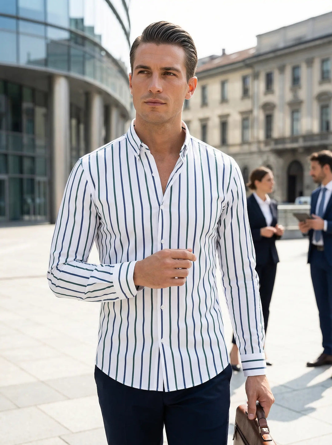 Chemise homme rayée, manches longues. Confortable et chic, elle s'adapte à tous les styles, décontracté ou formel.