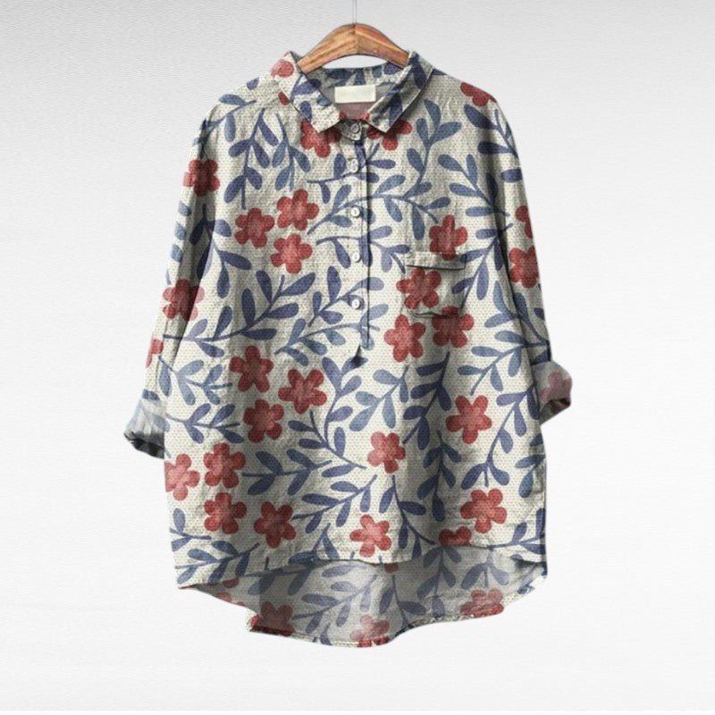 Chemise imprimée florale femme, manches longues, décontractée et chic. Parfaite pour toute occasion.
