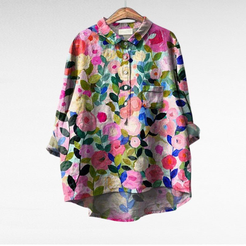 Chemise longue florale pour femmes, coupe ample et élégante. Parfaite pour le printemps.