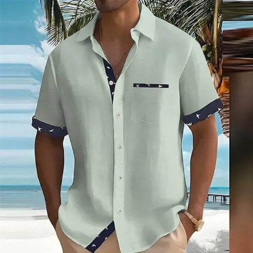 Chemise homme respirante à manches courtes pour l'été, idéale pour un style décontracté et confortable.