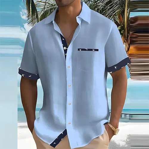Chemise homme boutonnée à manches courtes, respirante et confortable, indispensable pour un été décontracté élégant.