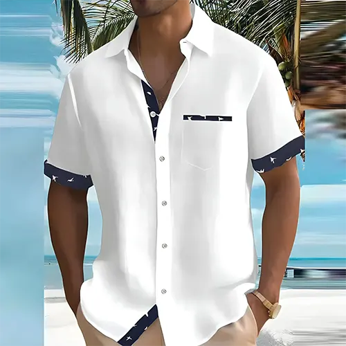 Chemise respirante homme à manches courtes, style décontracté élégant, offre un confort optimal pour la mode estivale.