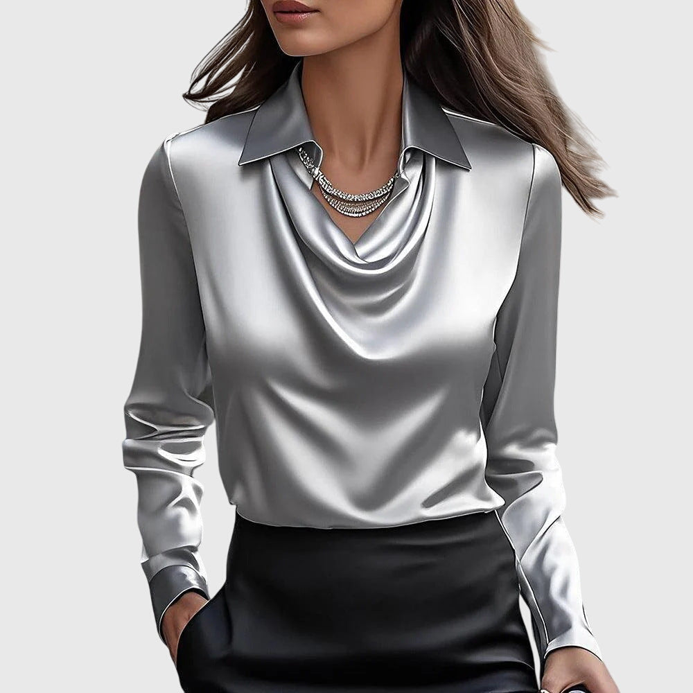 Blouse femme polyvalente à manches longues, idéale pour un style décontracté chic ou tenue de bureau élégante.