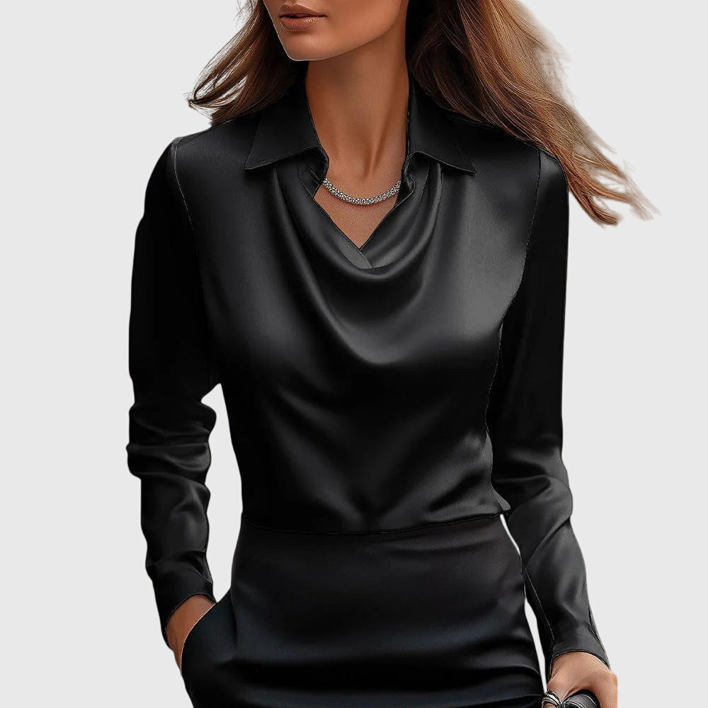 Chemisier femme chic pour automne/printemps, avec col, style mode féminine élégante et décontractée.