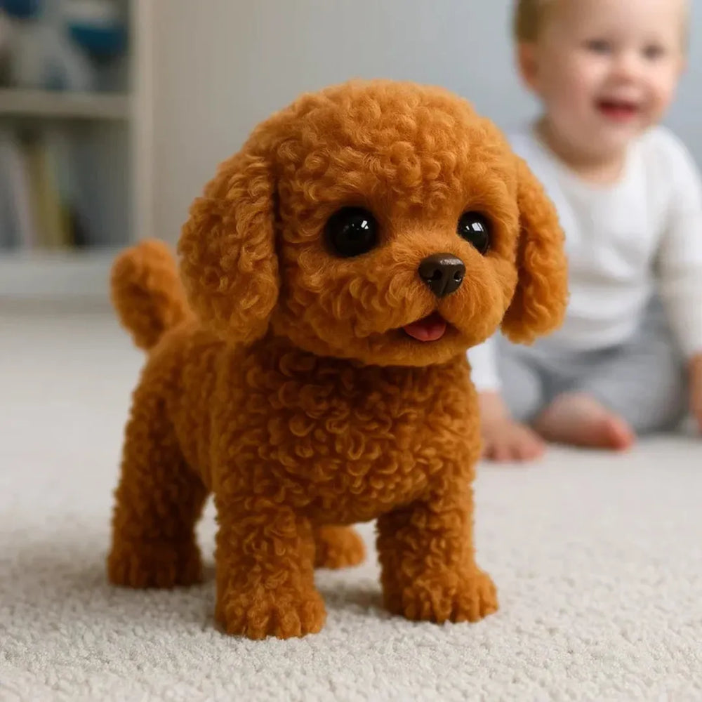 Peluche chien réaliste, compagnon doux et interactif, anti-stress. Parfait cadeau pour adultes et enfants.