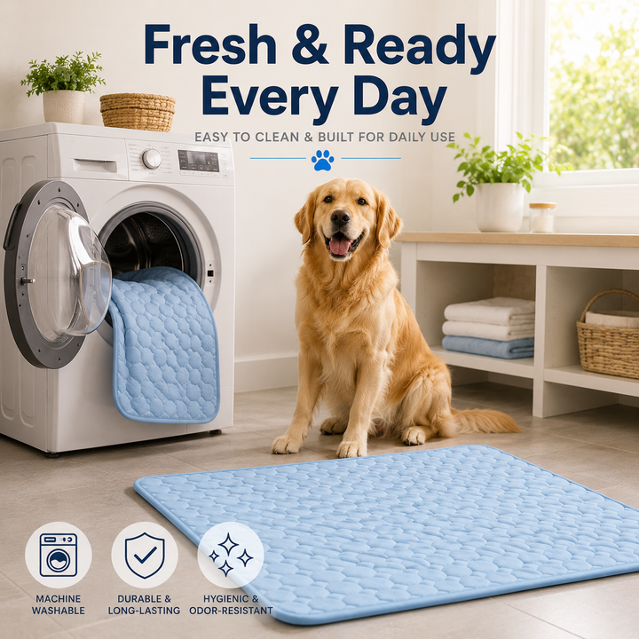 Tapis frais lavable pour chien et chat, offrant un confort bienvenu pendant les chaudes journées.