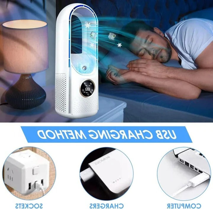 Climatiseur portable sans pales sécurisé et silencieux, pour un environnement frais et serein en été.