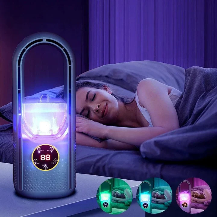 Profitez d'un été frais avec ce climatiseur portable silencieux sans pales, blanc/bleu, pour toute la maison.