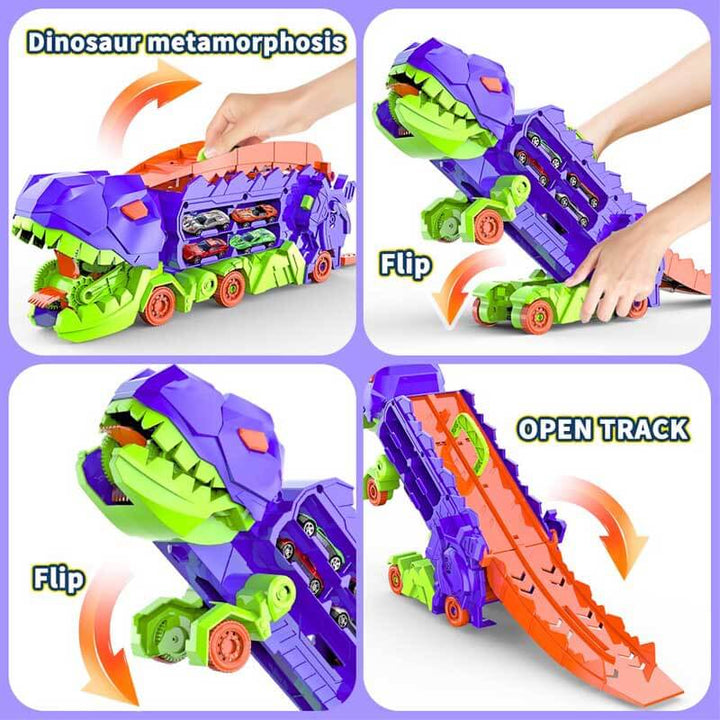 Découvrez l'aventure avec ce camion dinosaure transformable et ses multiples pistes de course.