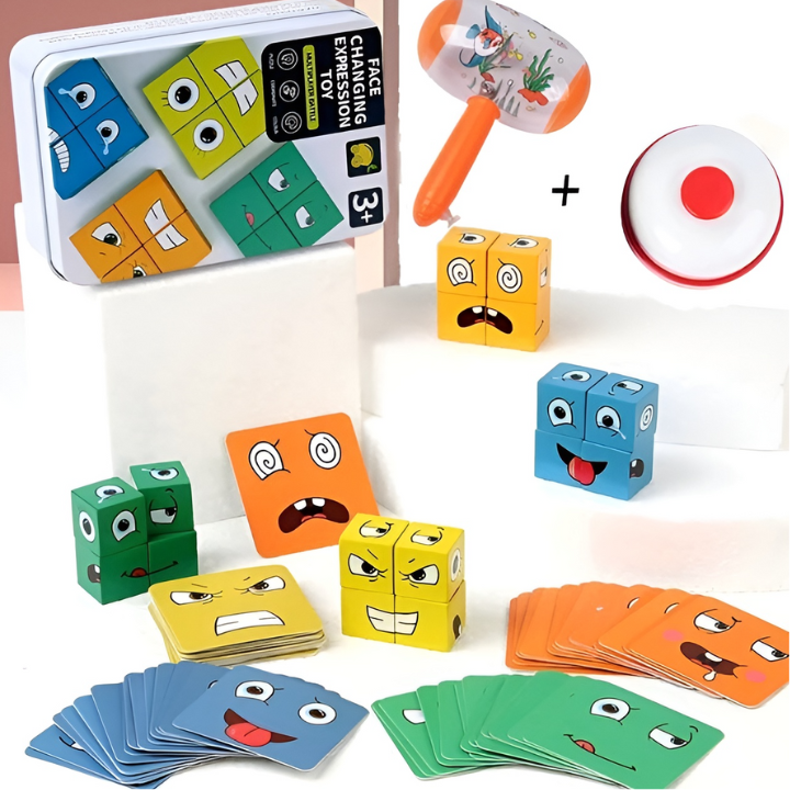 Jeu de blocs Montessori en bois pour enfants, développe les émotions et l'apprentissage éducatif.