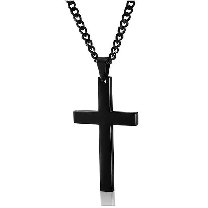 Collier homme classique avec pendentif croix en argent poli, élégant accessoire de mode masculin.