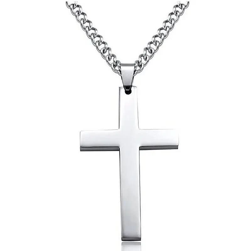 Pendentif croix moderne pour homme, chaîne noire discrète, bijou symbolique et tendance.