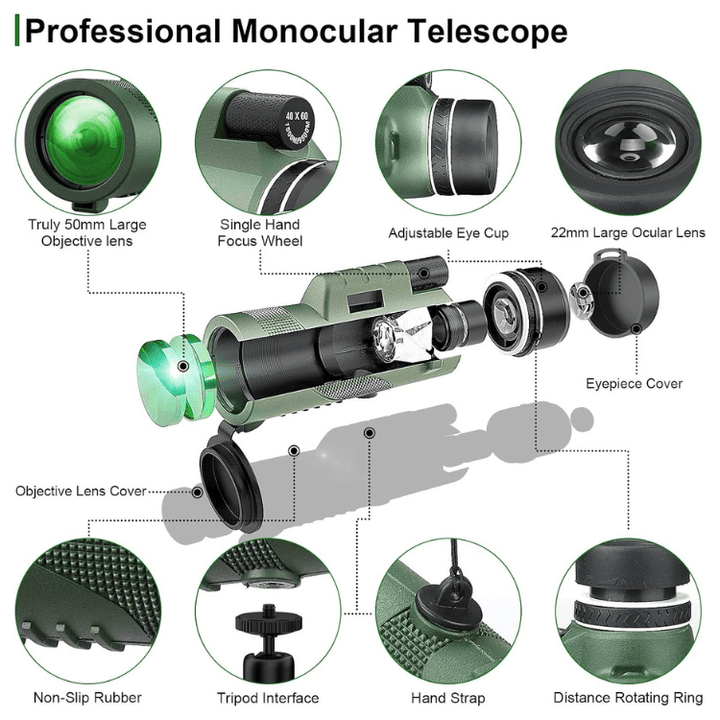 Monoculaire compact HD avec zoom optique 600x pour observation de la nature et photographie animalière.