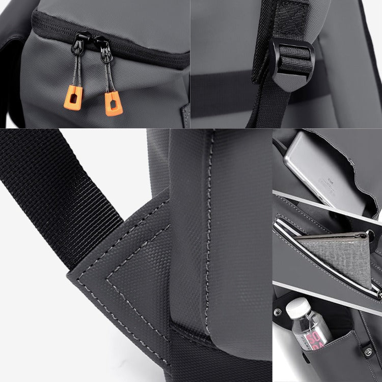 Sac à dos travail école imperméable gris, organisation pratique, port USB intégré.