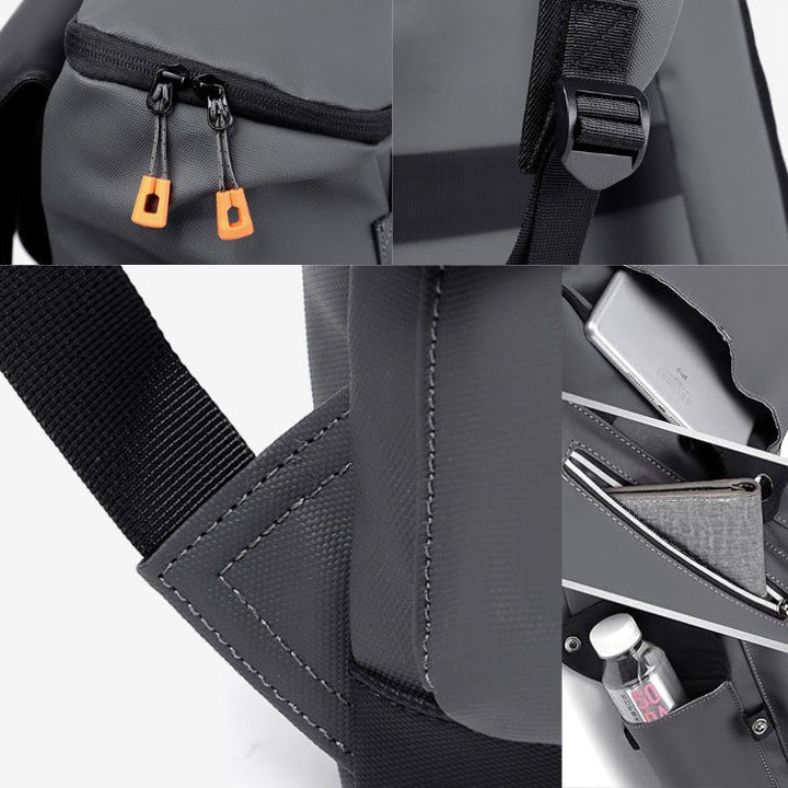 Sac à dos travail école imperméable gris, organisation pratique, port USB intégré.