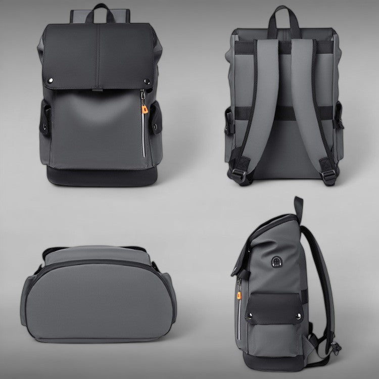 Sac à dos mixte imperméable gris, parfait pour les trajets quotidiens et voyages.