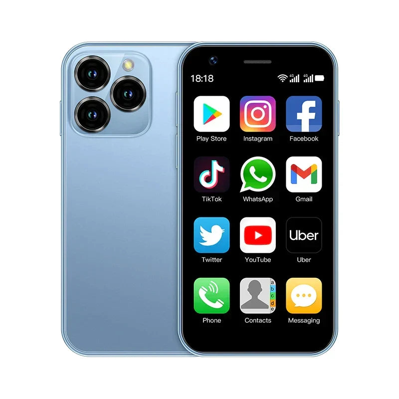Téléphone portable mini Android avec écran IPS, double SIM, Bluetooth et GPS. Idéal pour la connectivité.