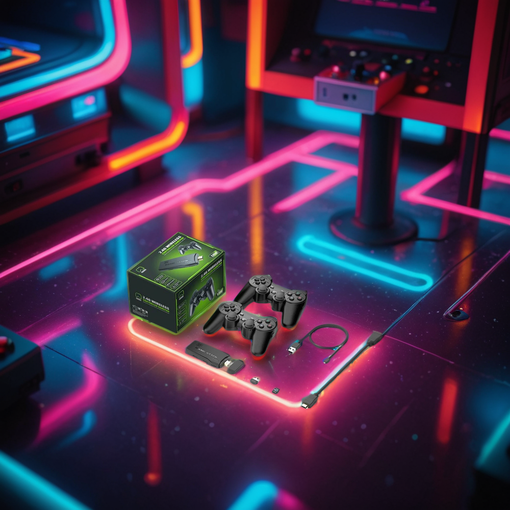 Vue rapprochée d'une console de jeux vidéo rétro compacte, parfaite pour revivre les classiques du gaming.
