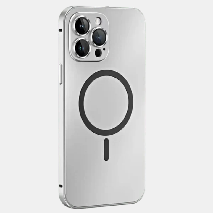 Coque iPhone magnétique de luxe en métal, protection antichoc élégante. Compatible MagSafe pour une charge sans fil facile.