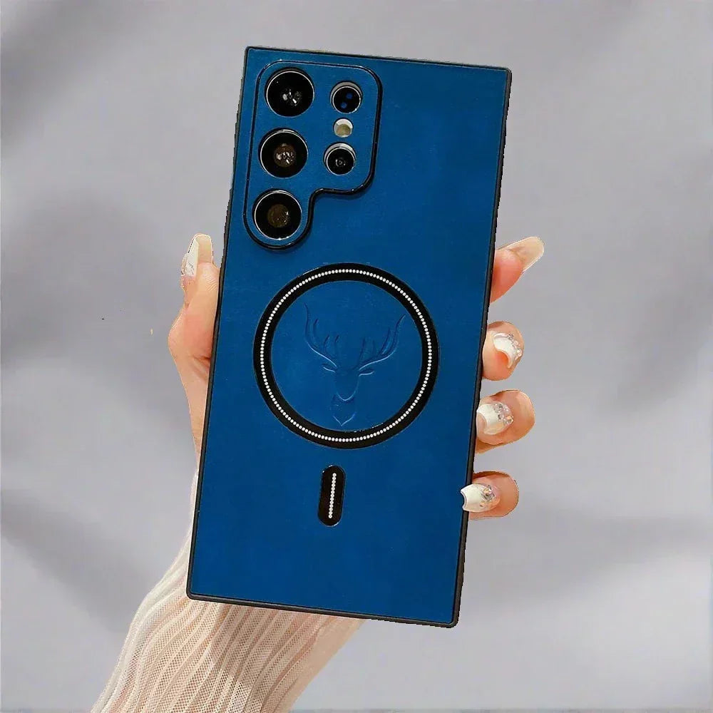 Protection antichoc pour smartphone avec coque en cuir PU, supporte la charge sans fil.