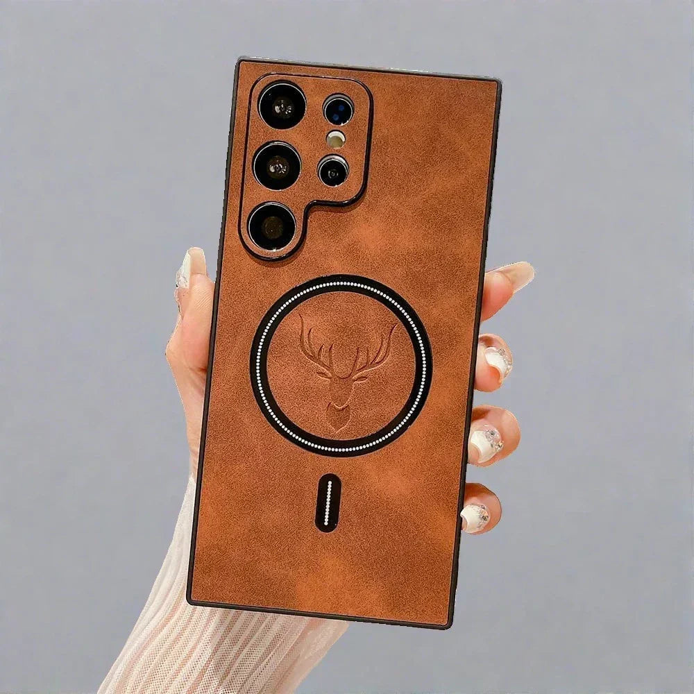 Coque de téléphone classique en cuir PU, magnétique et antichoc, accessoire smartphone.
