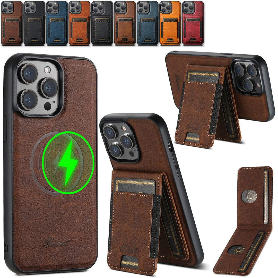 Coque iPhone bleu en cuir, porte-cartes pratique et protection antichoc. Accessoire élégant pour téléphone.