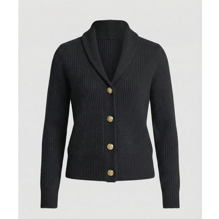 Cardigan femme chic à col châle en tricot doux, vêtement polyvalent pour la mode automne-hiver, boutons décoratifs.