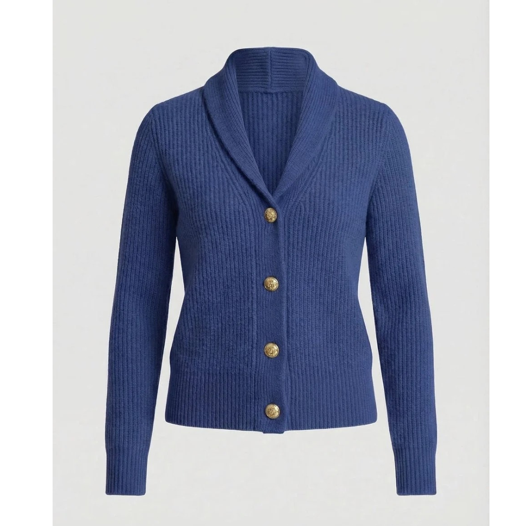 Cardigan femme élégant tricoté avec col châle et boutons, parfait pour l'automne-hiver, style chic et confortable.