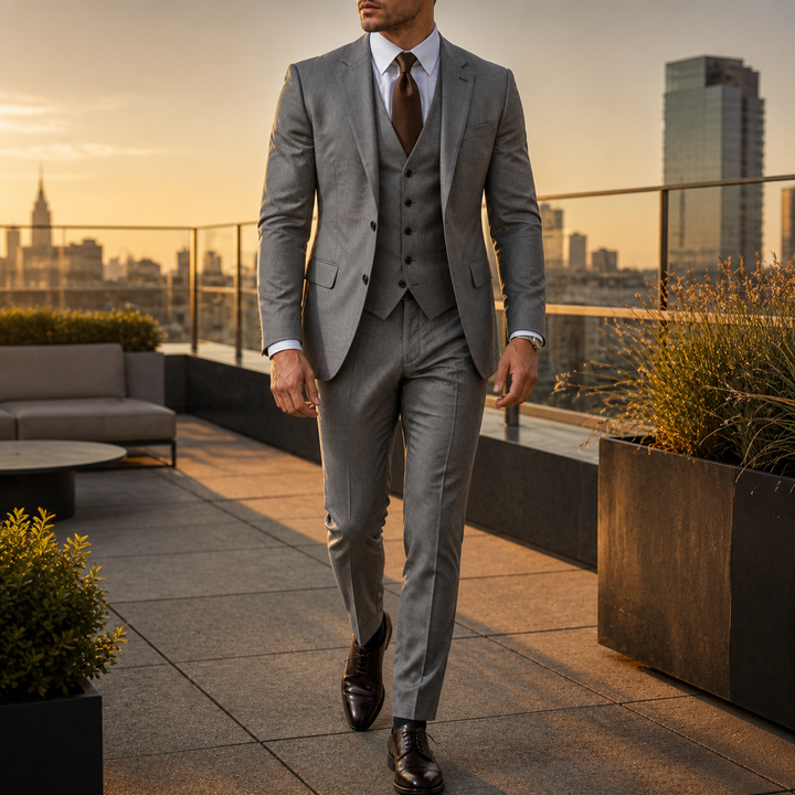 Costume homme 3 pièces tendance, pour un look moderne et sophistiqué.