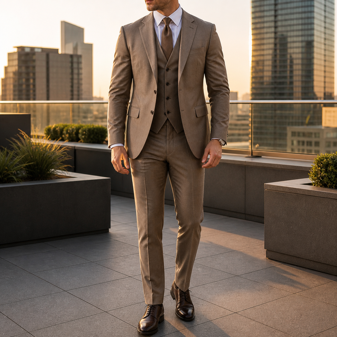 Veste, gilet et pantalon de costume homme, pour une tenue complète.