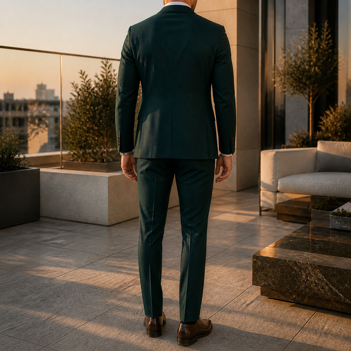 Tenue de cérémonie homme élégante, veste, gilet, pantalon assortis.