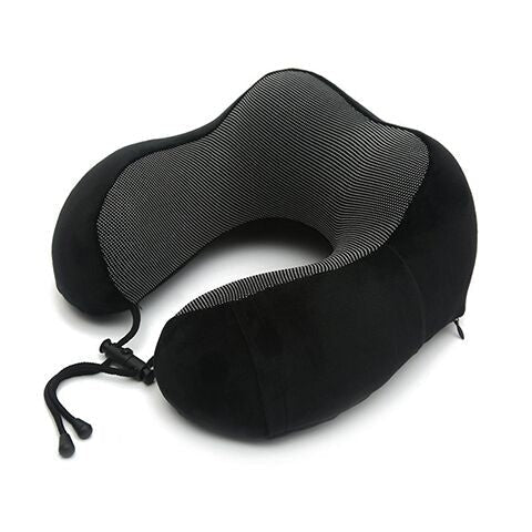 Coussin cervical de voyage en mousse à mémoire de forme pour un confort optimal en avion, train ou voiture.