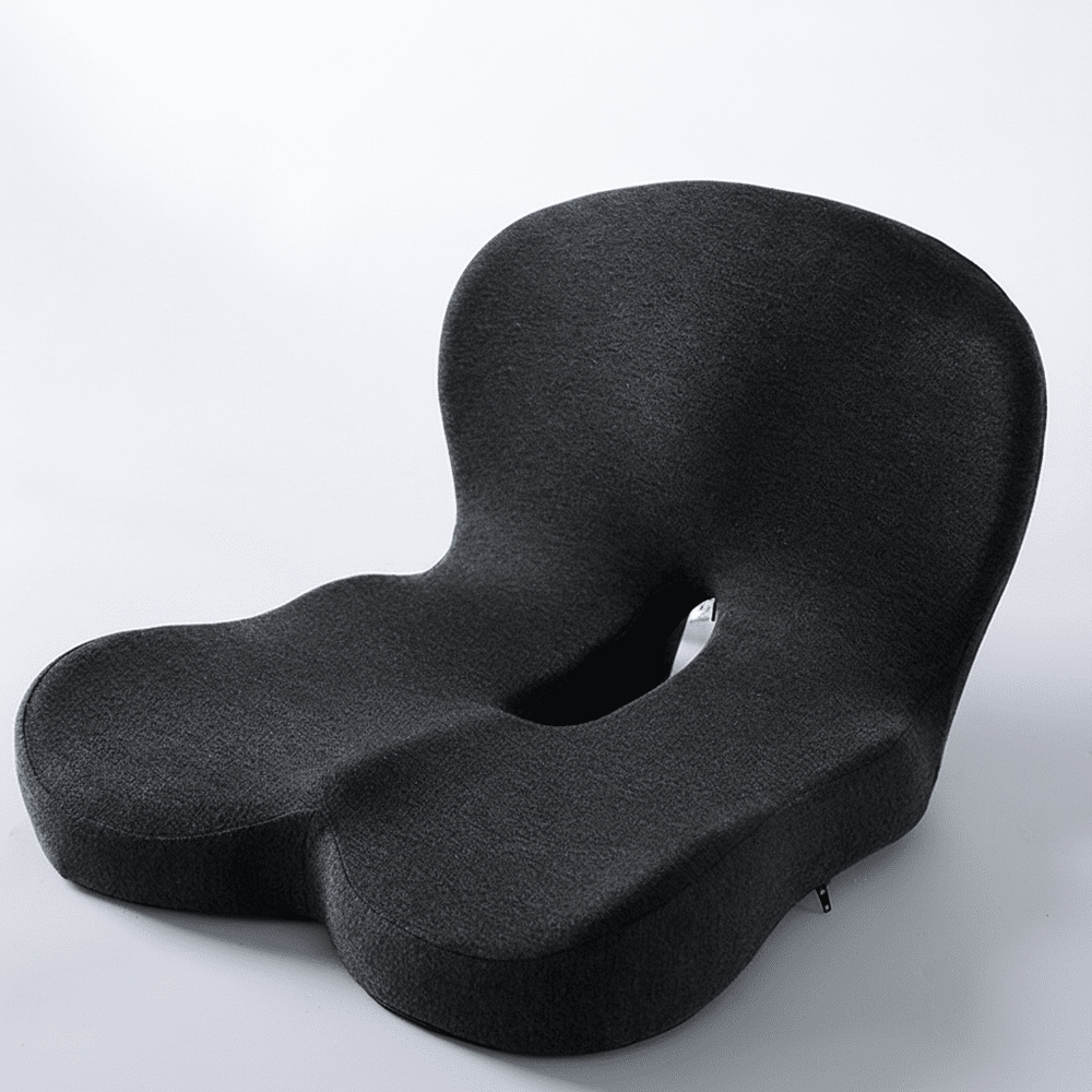 Coussin d'assise ergonomique pour bureau et voiture, offre confort supérieur et soutien postural, antidérapant.