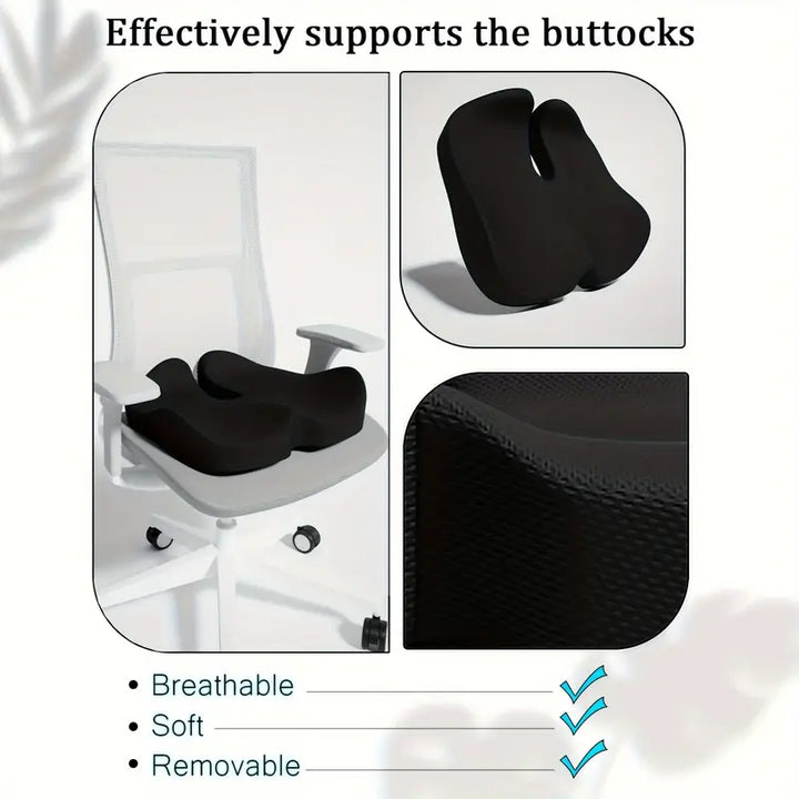 Soutien ergonomique pour longues heures au bureau. Coussin chaise mémoire de forme, réduit fatigue, améliore posture.