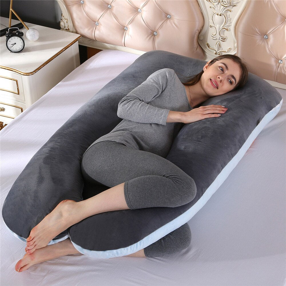 Grand coussin de corps ergonomique pour grossesse, soutien dorsal et abdominal, soulage la douleur.