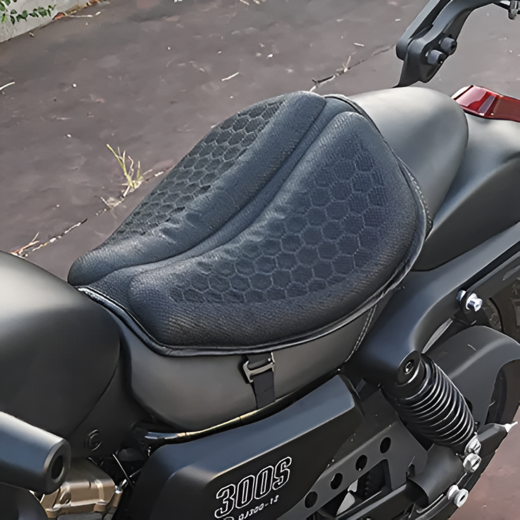 Coussin de selle moto gel respirant, universel, offrant confort et soulagement de la pression pour motards.