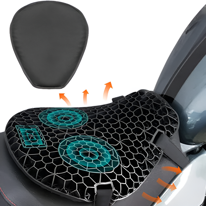 Accessoire moto: Coussin de selle gel anti-pression, universel, pour réduire la fatigue sur les longs trajets.
