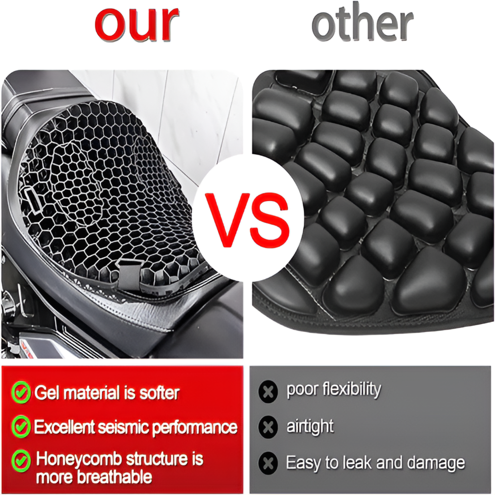 Coussin de selle moto universel avec technologie gel pour un confort supérieur, idéal pour les longues randonnées.