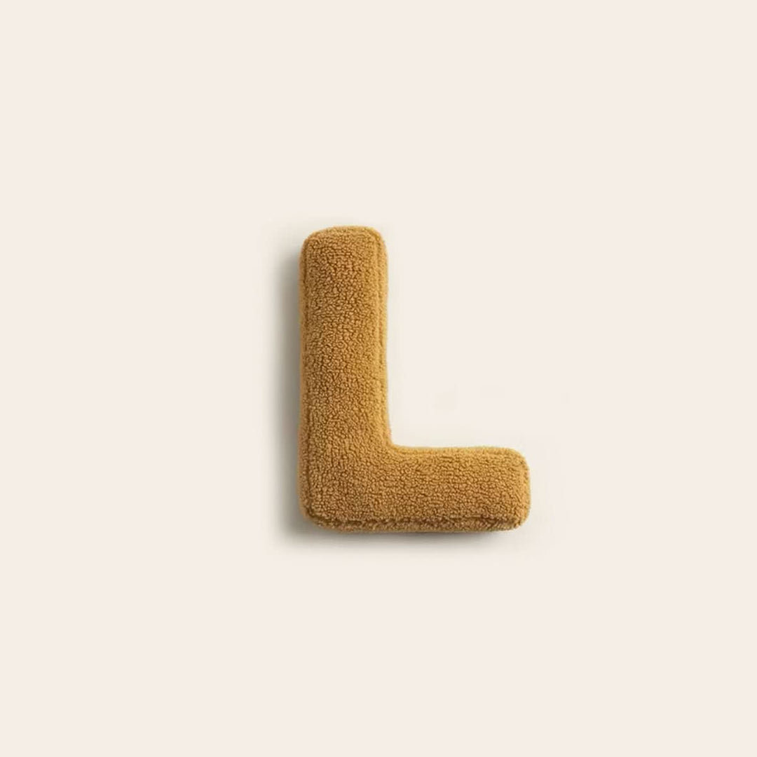 Coussin initiale L en coton, cadeau unique pour chambre bébé, décoration douce.